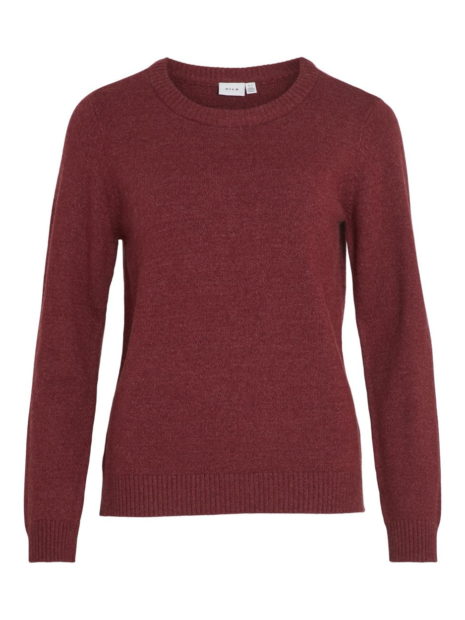 Viril O-neck Ls Knit Top - Bordeaux