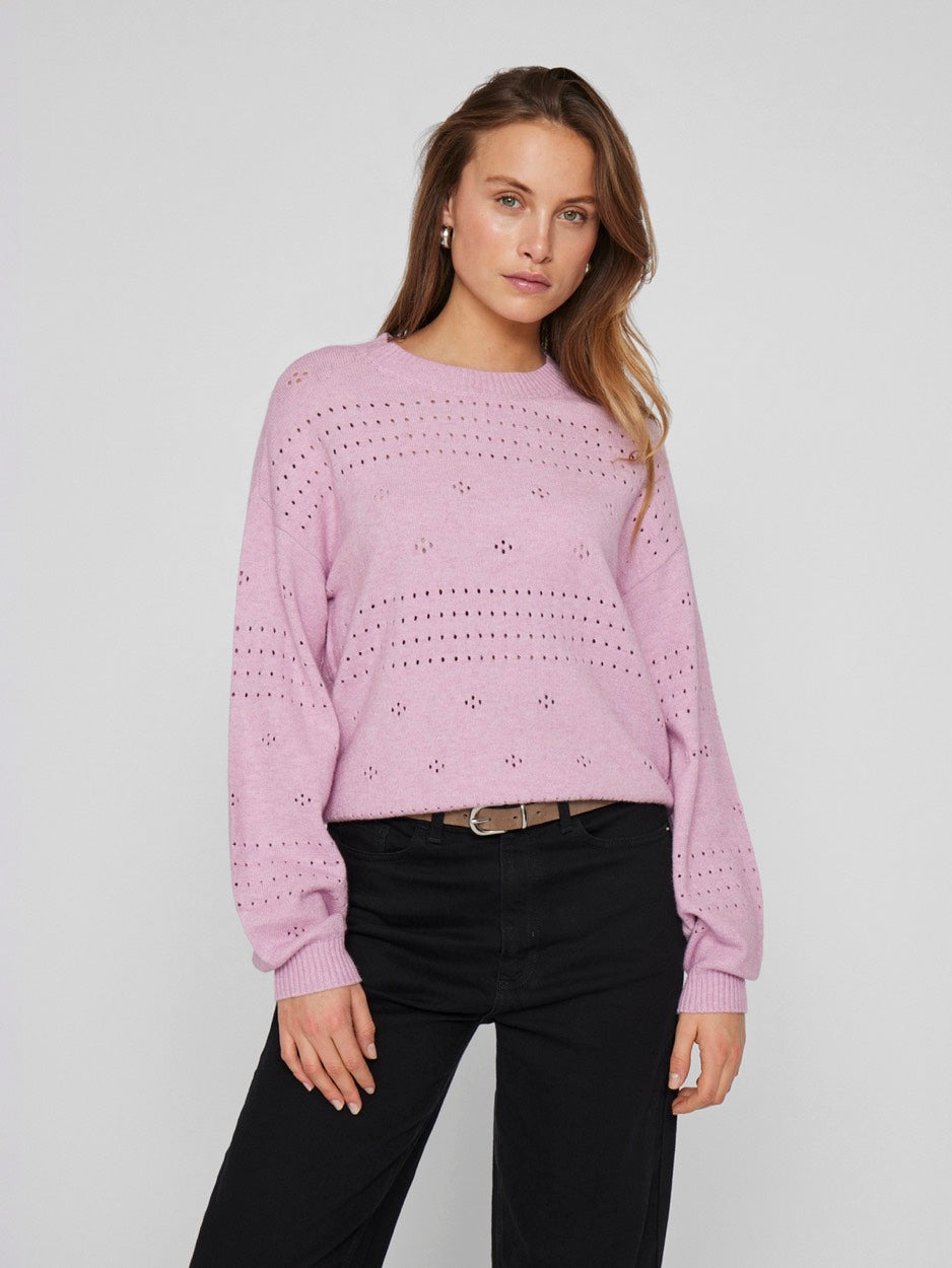 Viril L/s O-neck Pointelle Knit Top - Lila