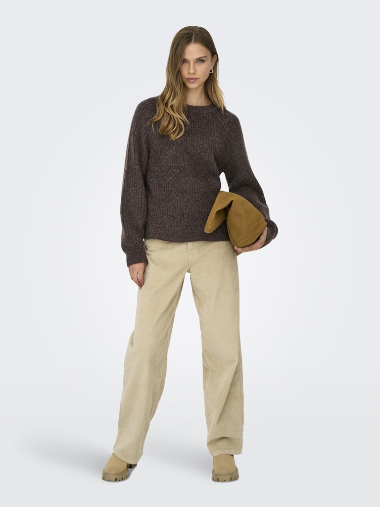 Onlgila Life Ls Structure O-neck Bf Knt - Bruin