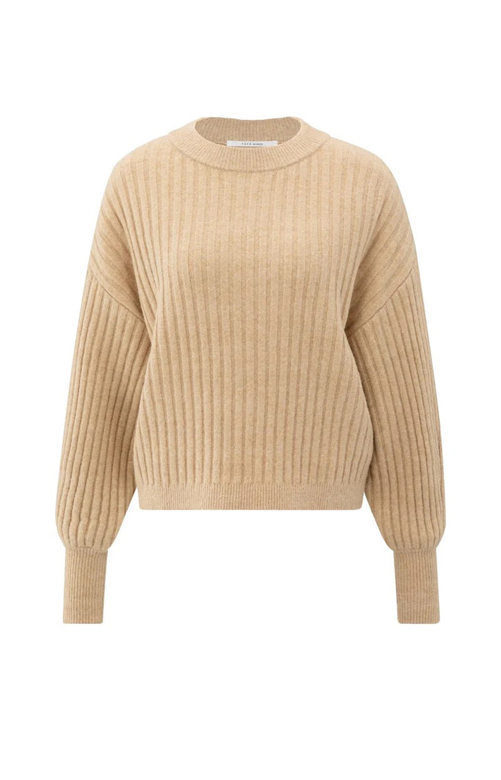 Ribbed Sweater With Round Neck - Camel
