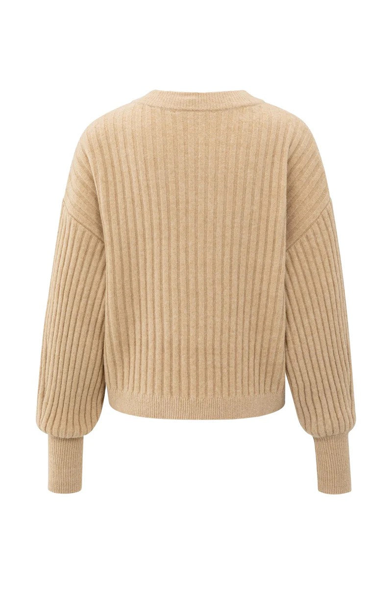 Ribbed Sweater With Round Neck - Camel