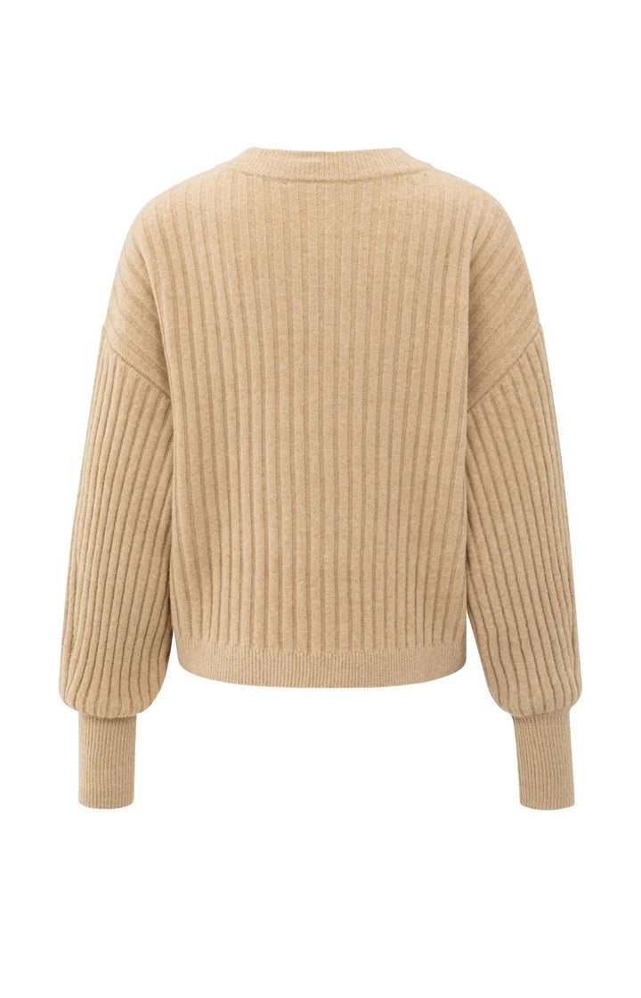 Ribbed Sweater With Round Neck - Camel