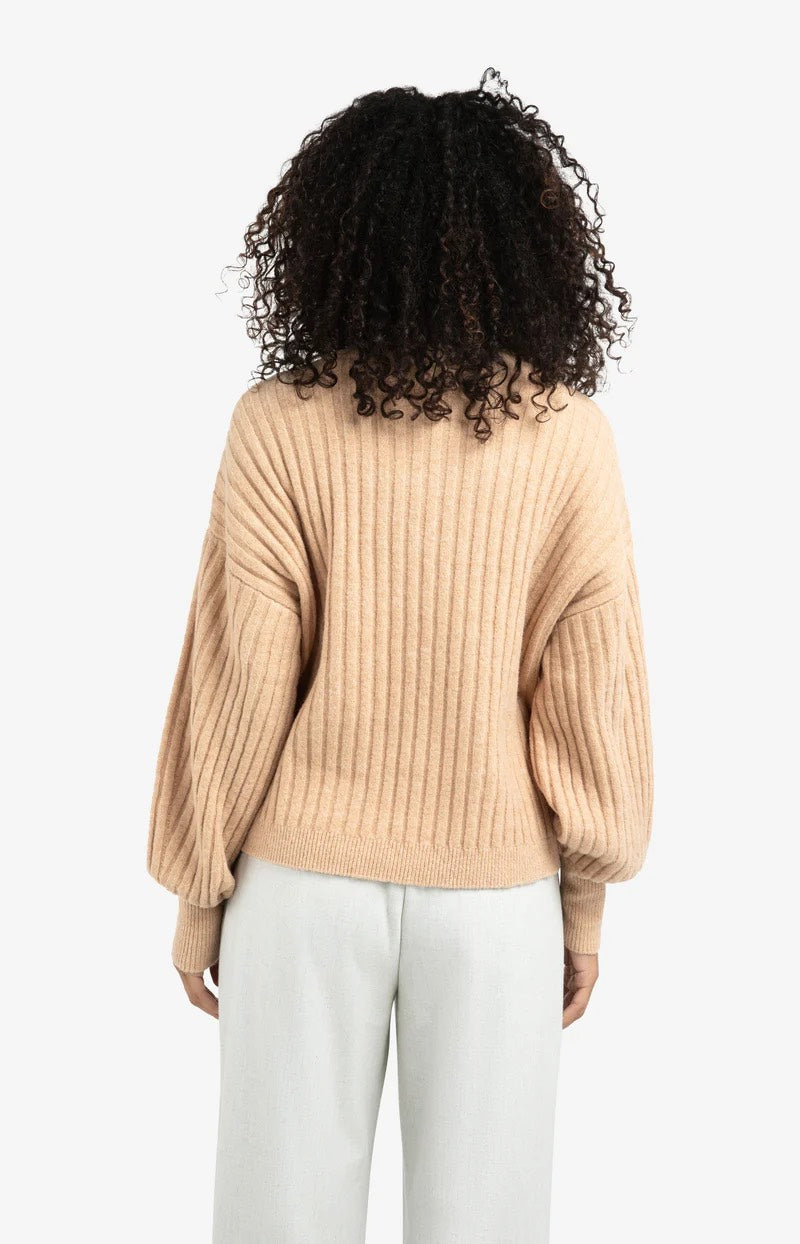 Ribbed Sweater With Round Neck - Camel