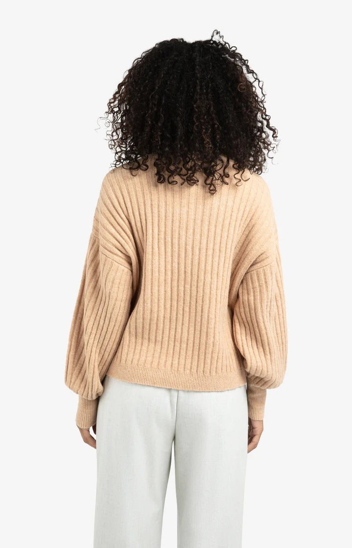 Ribbed Sweater With Round Neck - Camel