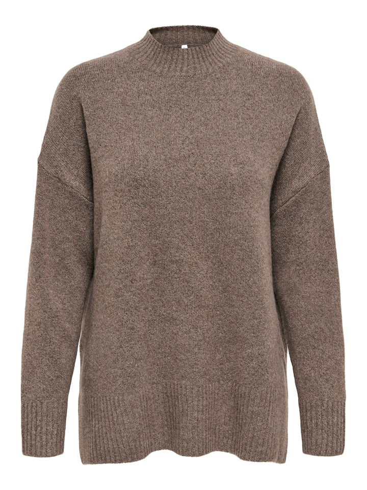 Onlhazel Ls Highneck Overs Pull Knt Noos - Bruin Melee