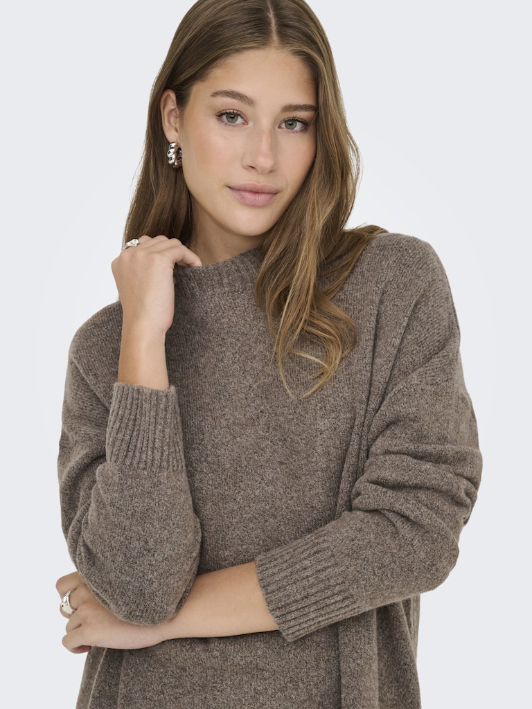 Onlhazel Ls Highneck Overs Pull Knt Noos - Bruin Melee