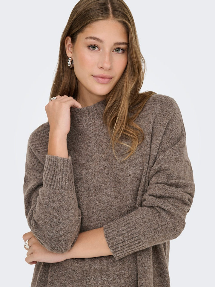 Onlhazel Ls Highneck Overs Pull Knt Noos - Bruin Melee