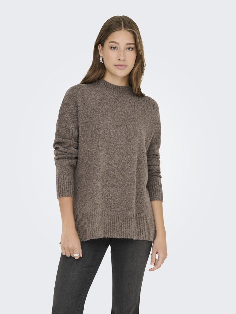 Onlhazel Ls Highneck Overs Pull Knt Noos - Bruin Melee