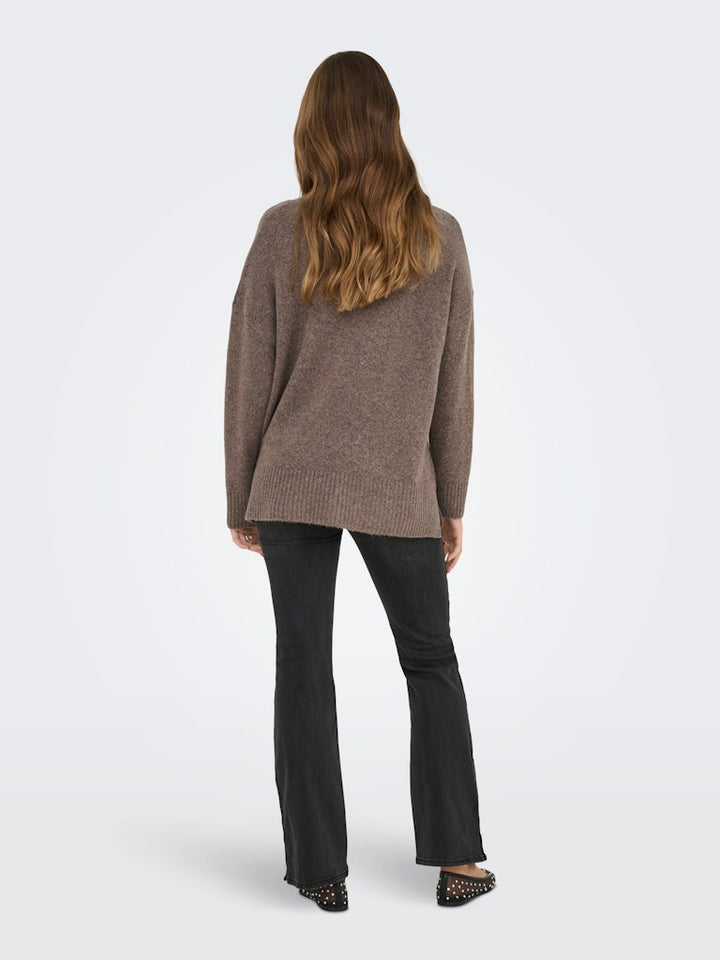 Onlhazel Ls Highneck Overs Pull Knt Noos - Bruin Melee
