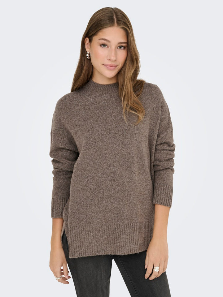 Onlhazel Ls Highneck Overs Pull Knt Noos - Bruin Melee