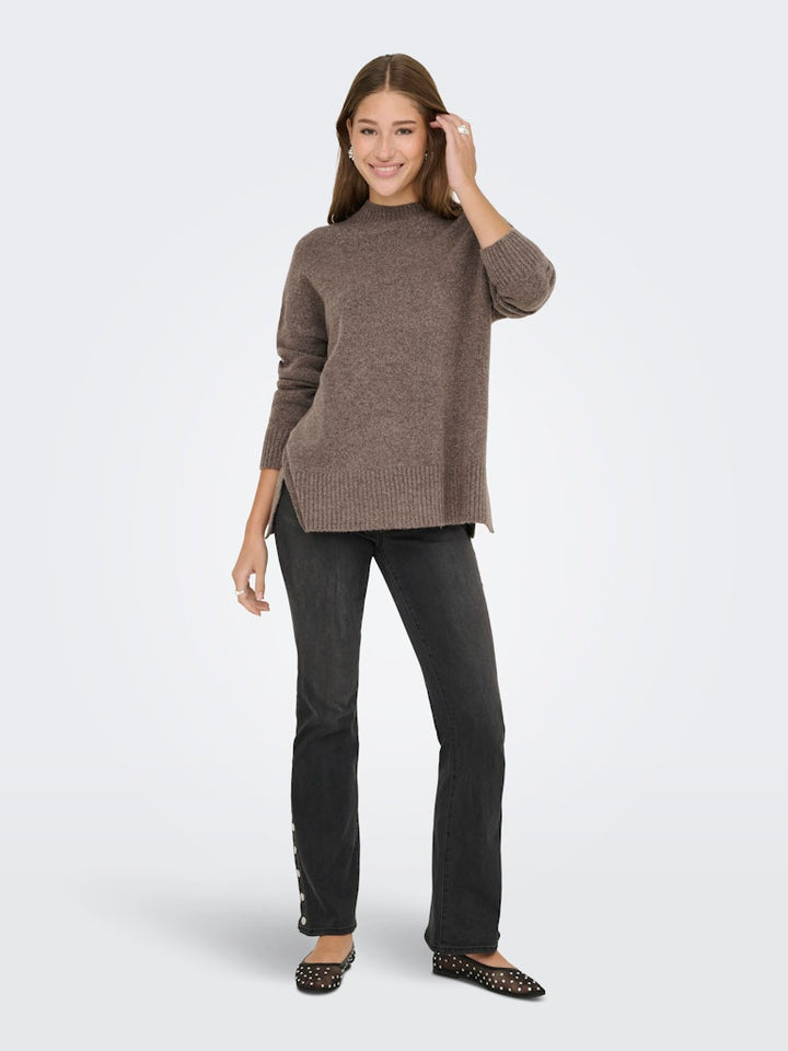 Onlhazel Ls Highneck Overs Pull Knt Noos - Bruin Melee
