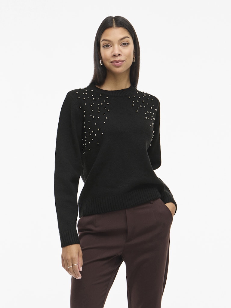 Vilanie O-neck L/s Deco Knit Top - Zwart