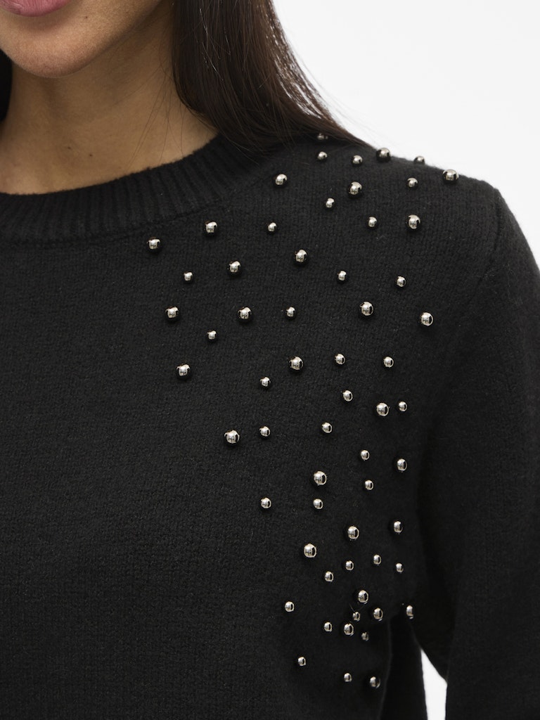 Vilanie O-neck L/s Deco Knit Top - Zwart