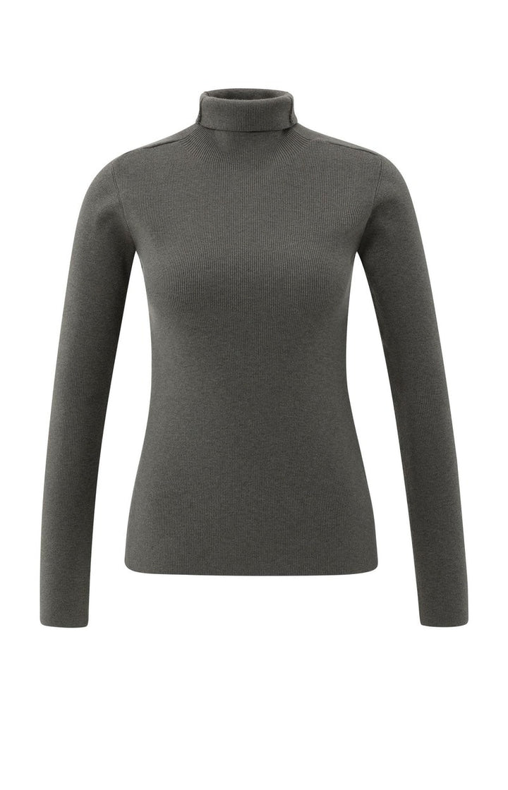 Ribbed Top With Turtleneck - Grijs