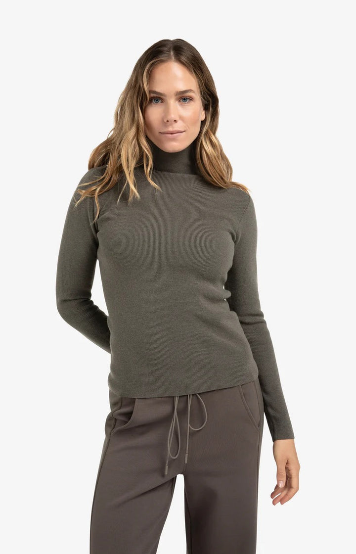 Ribbed Top With Turtleneck - Grijs