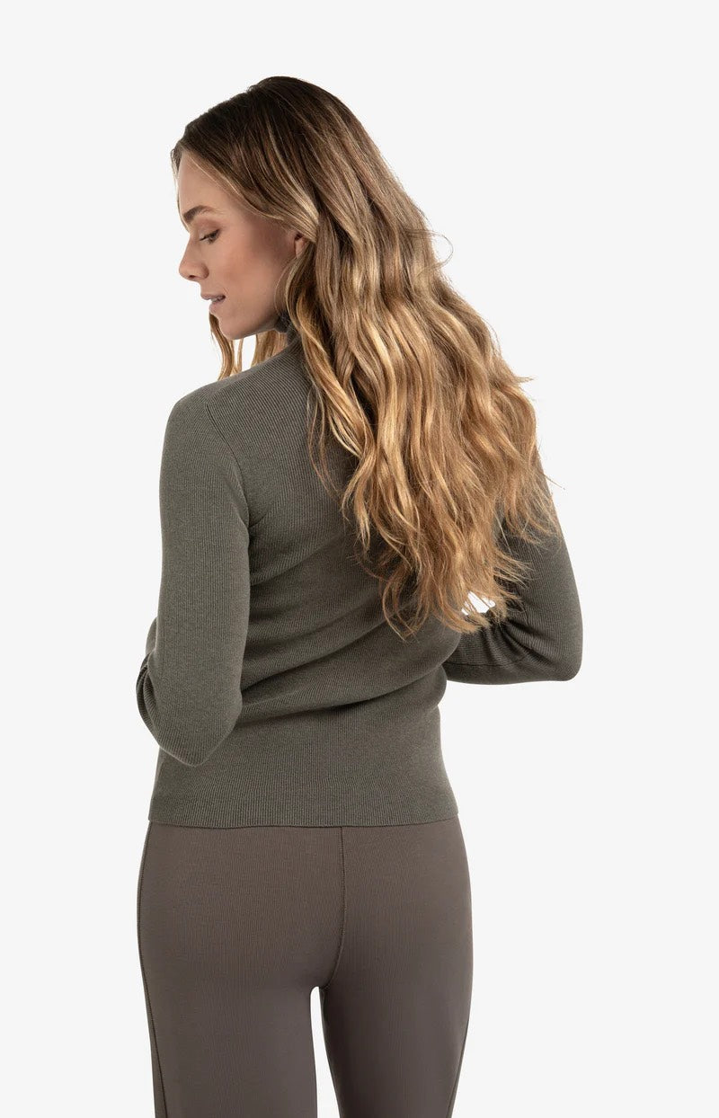 Ribbed Top With Turtleneck - Grijs