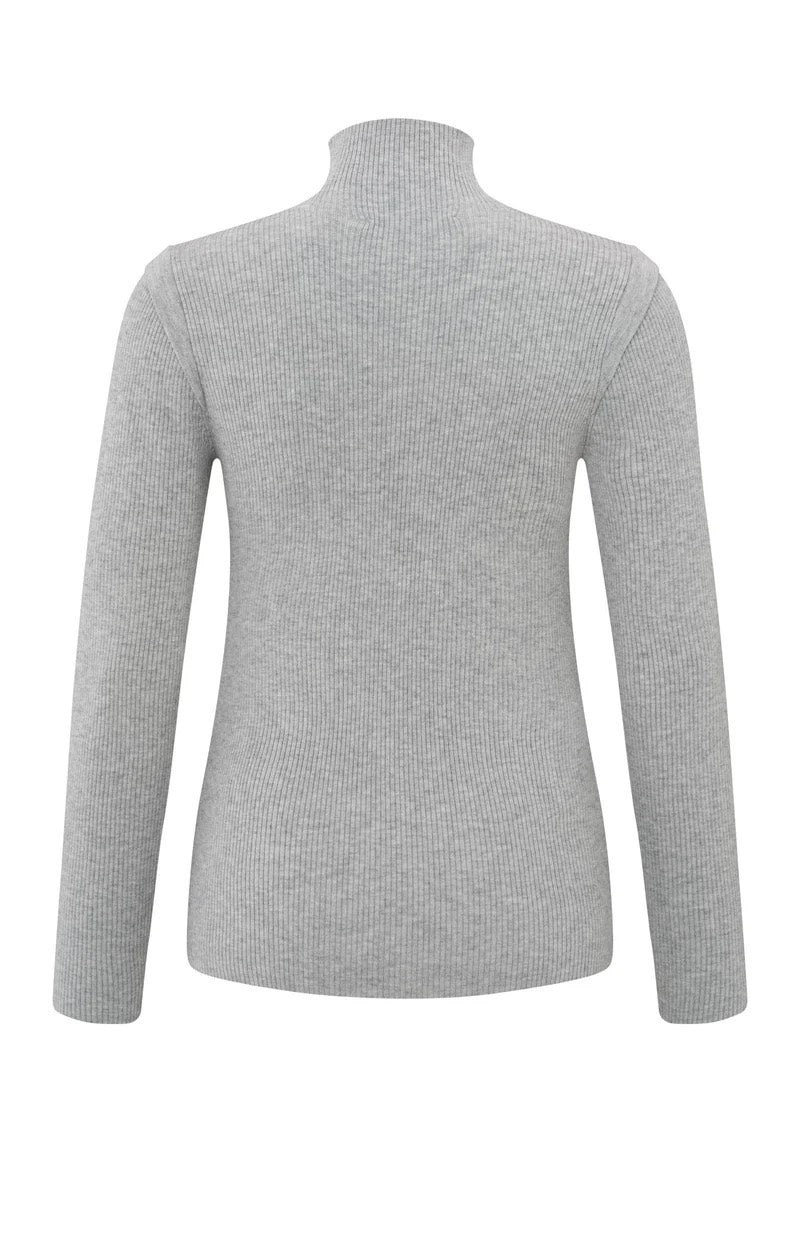 Fine Rib Fitted Sweater With S - Grijs