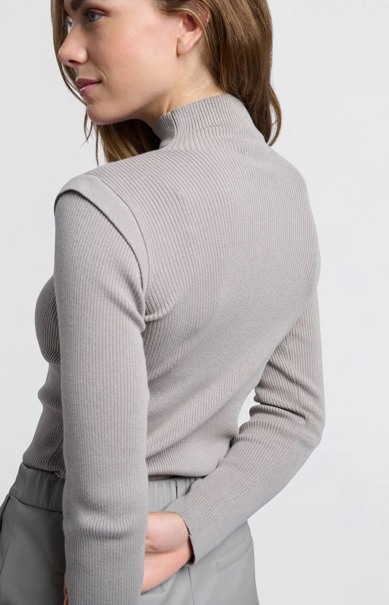 Fine Rib Fitted Sweater With S - Grijs