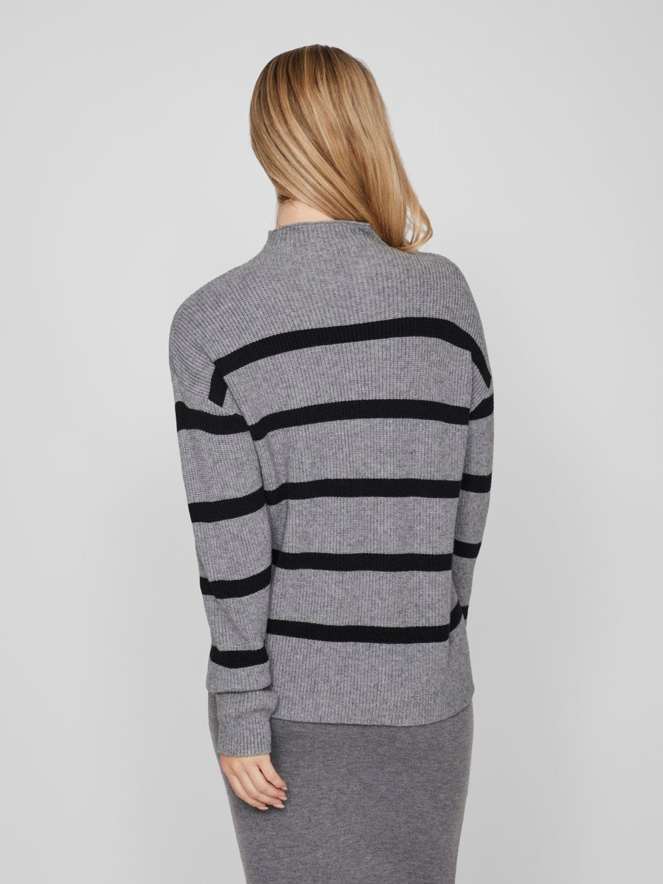 Viril Mock Neck L/s  Knit Rib Top 2 - Grijs