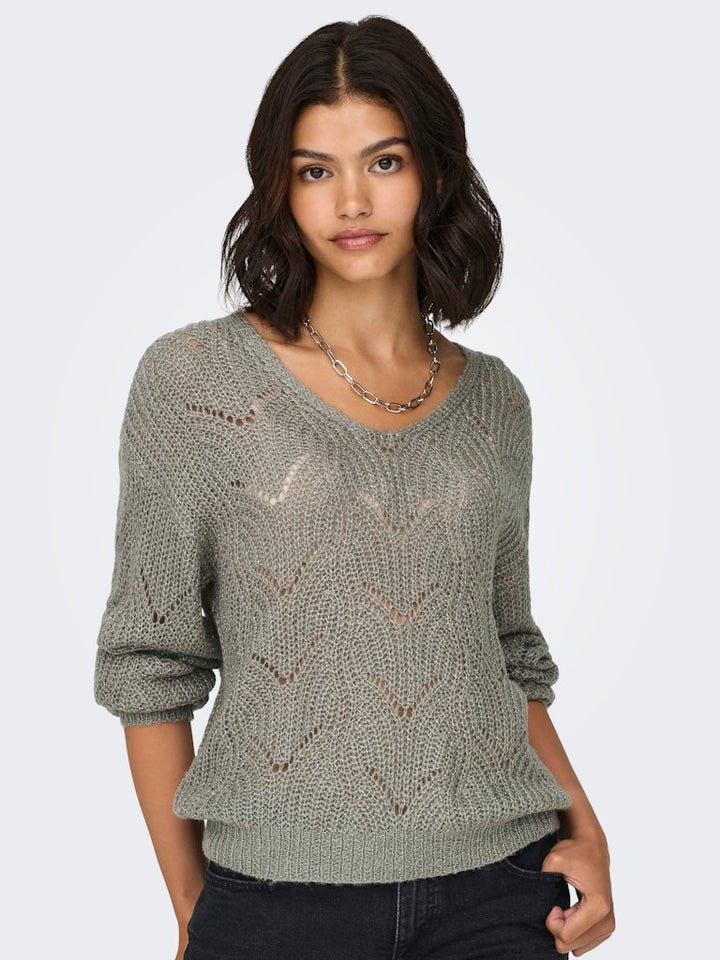 Jdybadut L/s V-neck Struc Glitt Pull Knt - Grijs Melee