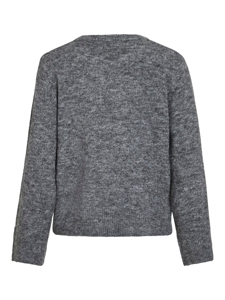 Vimelie O-neck L/s Detail Knit Top/r - Grijs Melee