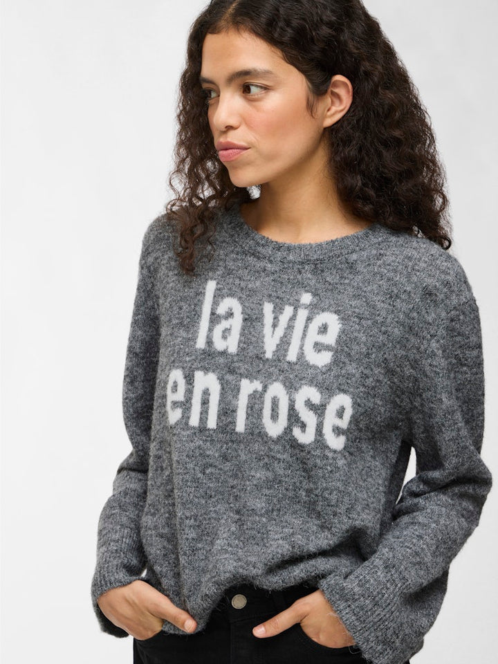 Vimelie O-neck L/s Detail Knit Top/r - Grijs Melee
