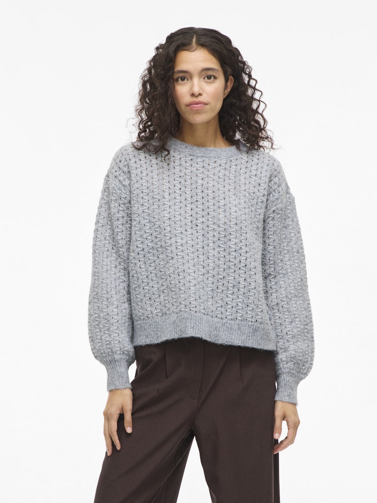 Viryleigh O-neck L/s Knit Top/tes - Grijs Dessin