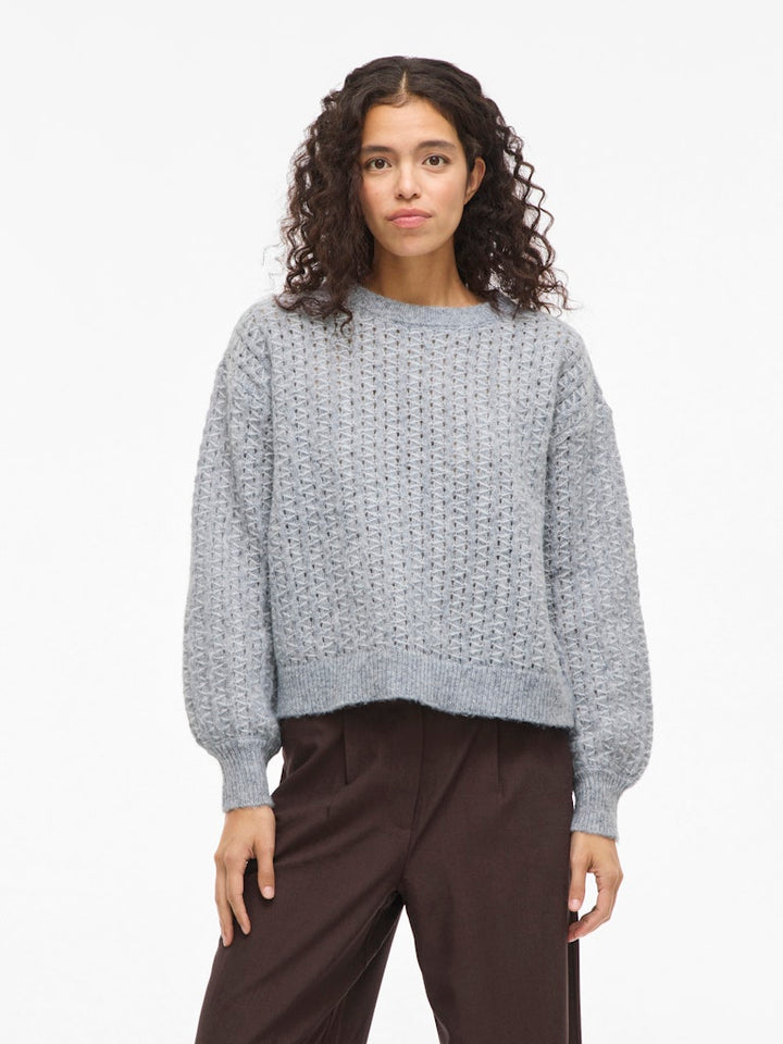 Viryleigh O-neck L/s Knit Top/tes - Grijs Dessin