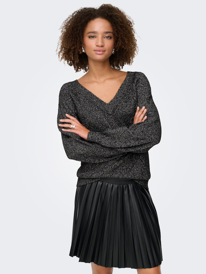 Jdyaspen Life Ls V-neck Pullover Knt - Zwart Dessin