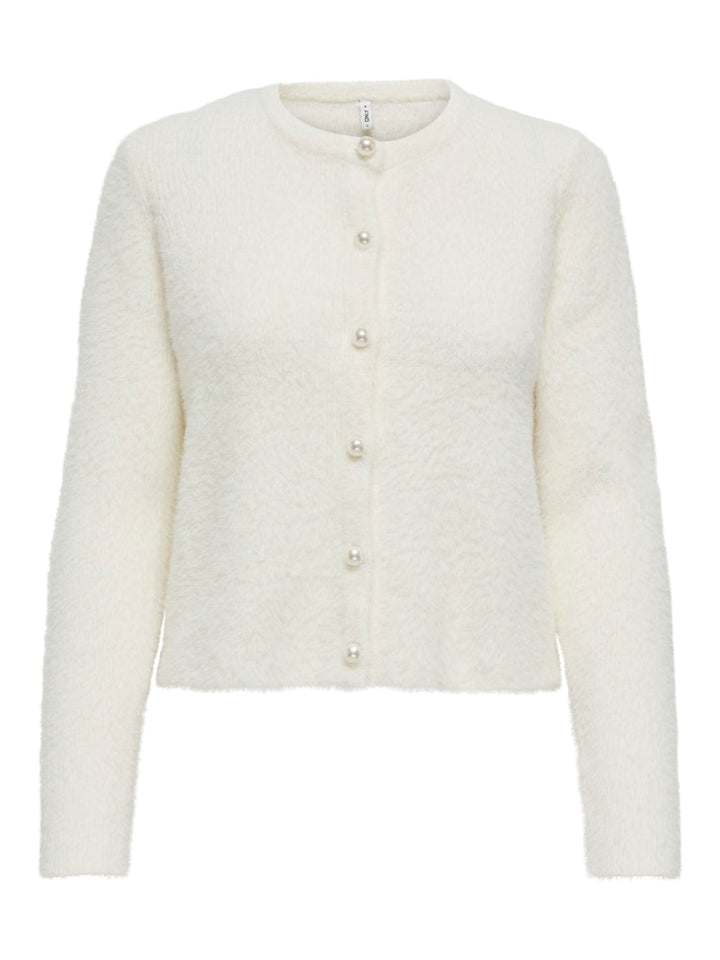 Onlpetra Ls Pearl O-neck Cardi Cc Knt - Off-white