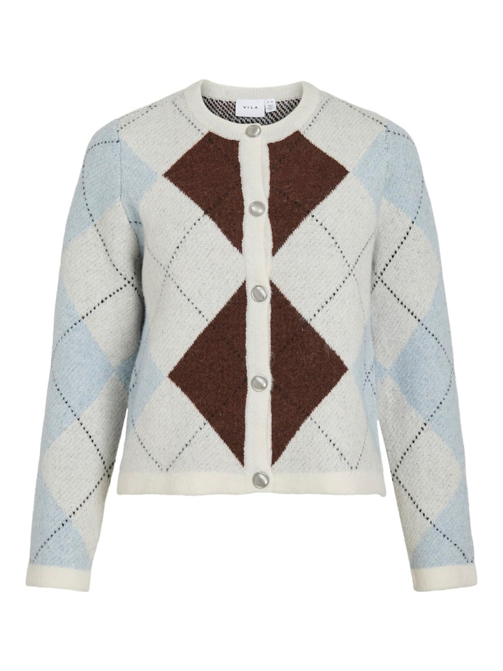 Vikayla O-neck L/s Check Knit Cardi/bfs - Beige