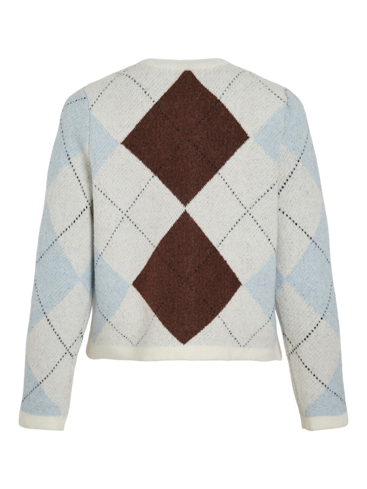 Vikayla O-neck L/s Check Knit Cardi/bfs - Beige
