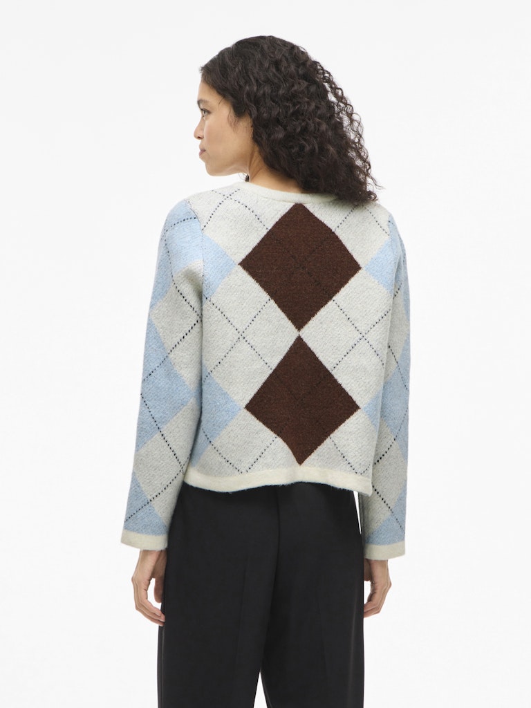 Vikayla O-neck L/s Check Knit Cardi/bfs - Beige