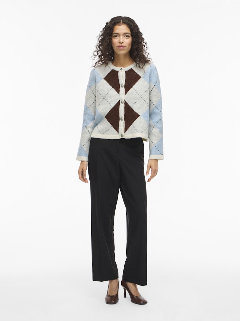 Vikayla O-neck L/s Check Knit Cardi/bfs - Beige