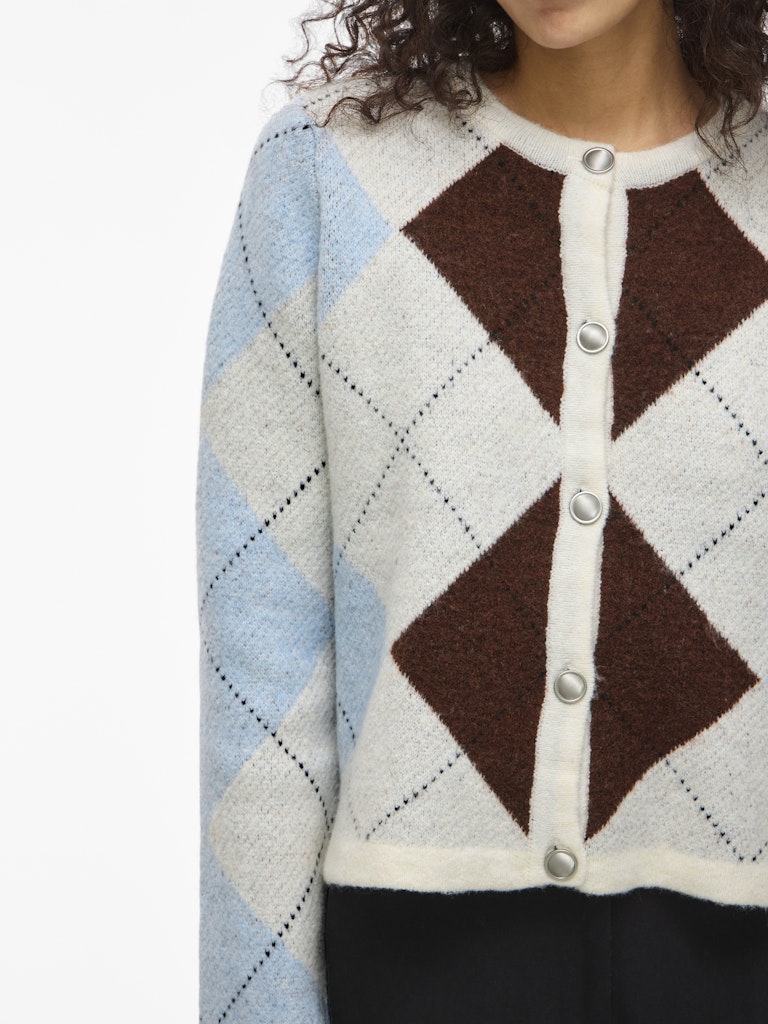 Vikayla O-neck L/s Check Knit Cardi/bfs - Beige
