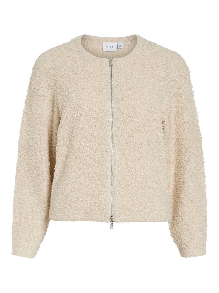 Vipaza O-neck L/s Zipper Knit Cardigan - Beige