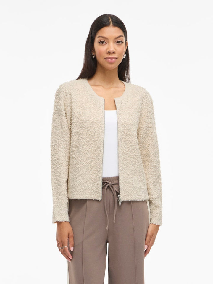 Vipaza O-neck L/s Zipper Knit Cardigan - Beige