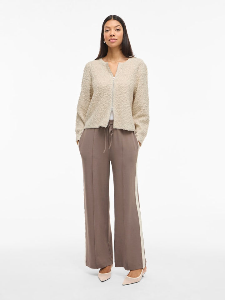 Vipaza O-neck L/s Zipper Knit Cardigan - Beige
