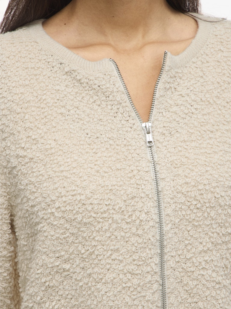 Vipaza O-neck L/s Zipper Knit Cardigan - Beige