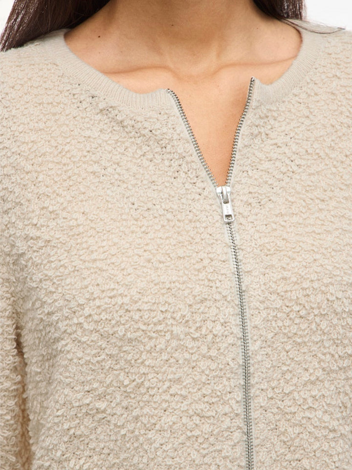 Vipaza O-neck L/s Zipper Knit Cardigan - Beige