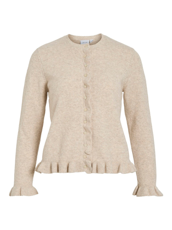 Vijacia O-neck L/s Frill Knit Cardi/bfs - Beige