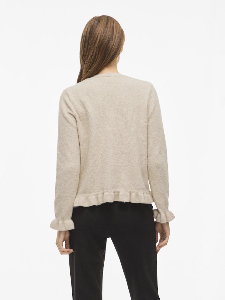 Vijacia O-neck L/s Frill Knit Cardi/bfs - Beige