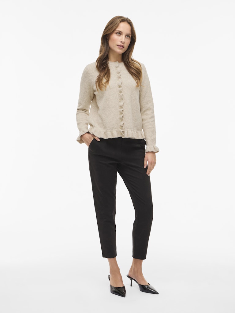 Vijacia O-neck L/s Frill Knit Cardi/bfs - Beige