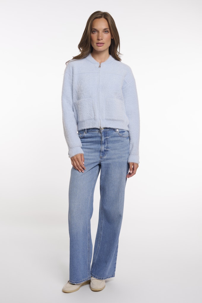 Short Cardigan With Zipper Closure - Lichtblauw