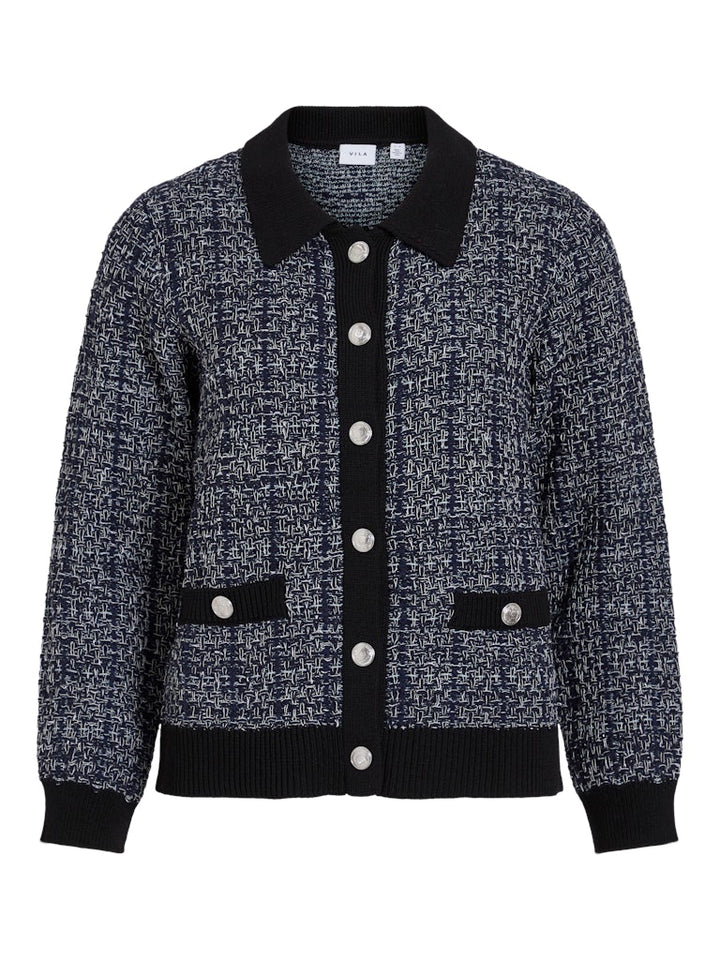 Visiloa L/s O-neck Knit Cardigan - Navy
