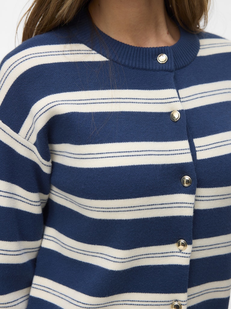 Vmgold Stripe Ls O-neck Cardigan - Blauw Dessin