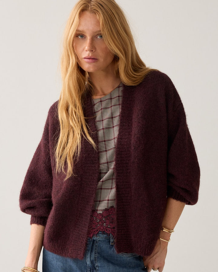 Puff Sleeve Cardigan Cozy - Bordeaux