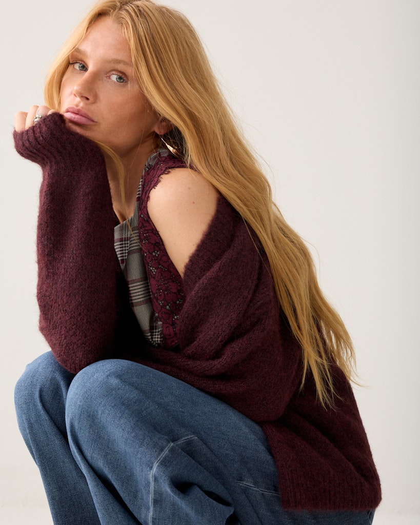 Puff Sleeve Cardigan Cozy - Bordeaux