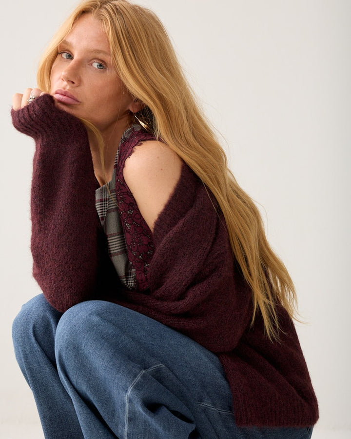 Puff Sleeve Cardigan Cozy - Bordeaux