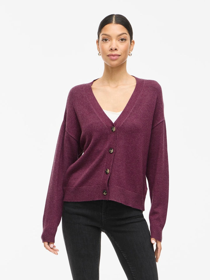 Viril V-neck Knit Cardigan - Noos - Bordeaux